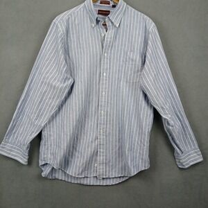 Chaps Ralph Lauren Dress Shirt Mens 16.5 Blue White Stripes Cotton Button Down
